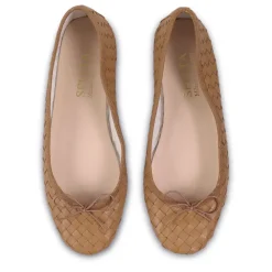 Clearance By Milaner Nicole Ballet Flat in Woven Leather Caramel Shoes