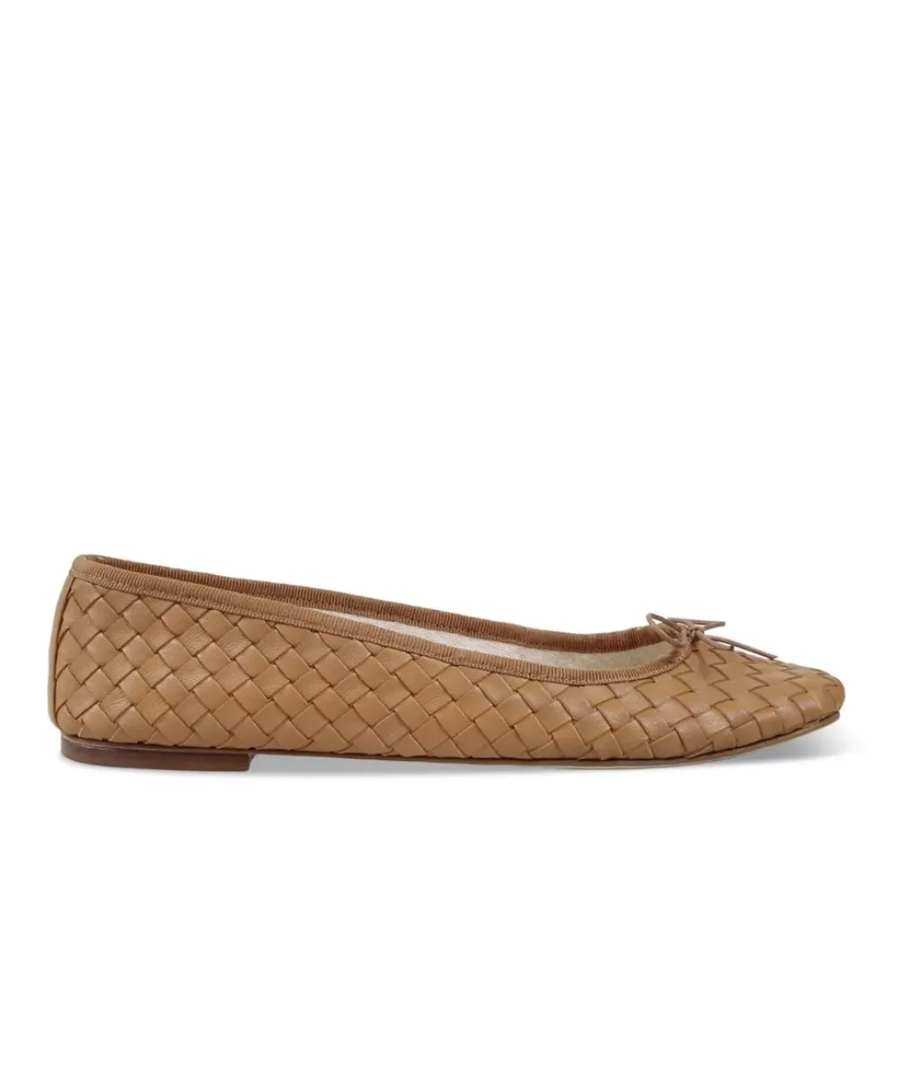 Clearance By Milaner Nicole Ballet Flat in Woven Leather Caramel Shoes