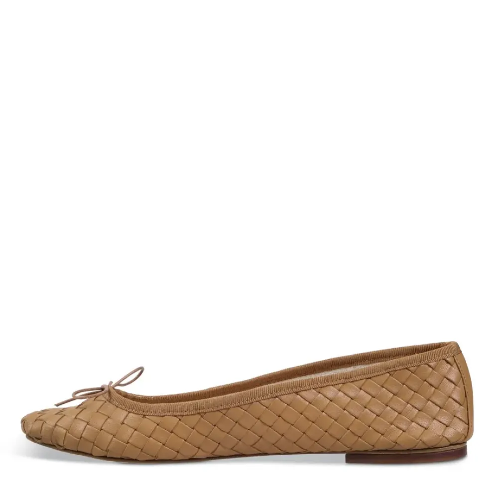 Clearance By Milaner Nicole Ballet Flat in Woven Leather Caramel Shoes