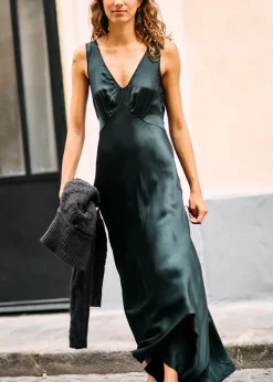 New Ciao Lucia Reine Black Satin Maxi Dress Dresses
