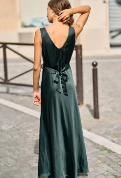 New Ciao Lucia Reine Black Satin Maxi Dress Dresses