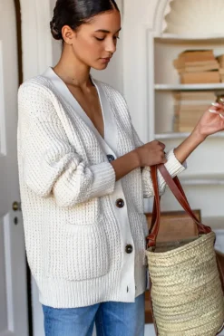 Hot Cozy Cotton Cardigan in Ivory Tanguis Tops