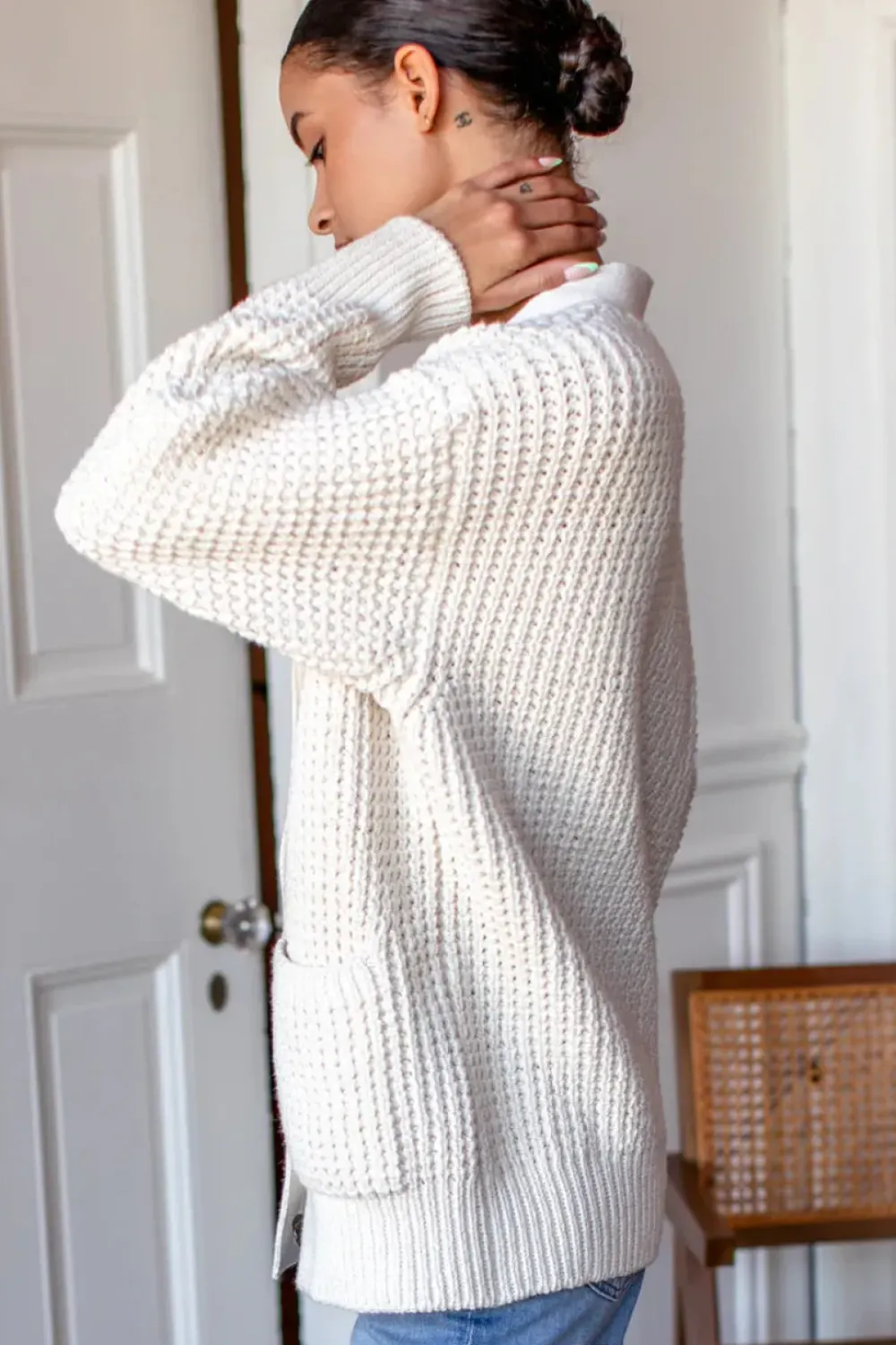 Hot Cozy Cotton Cardigan in Ivory Tanguis Tops