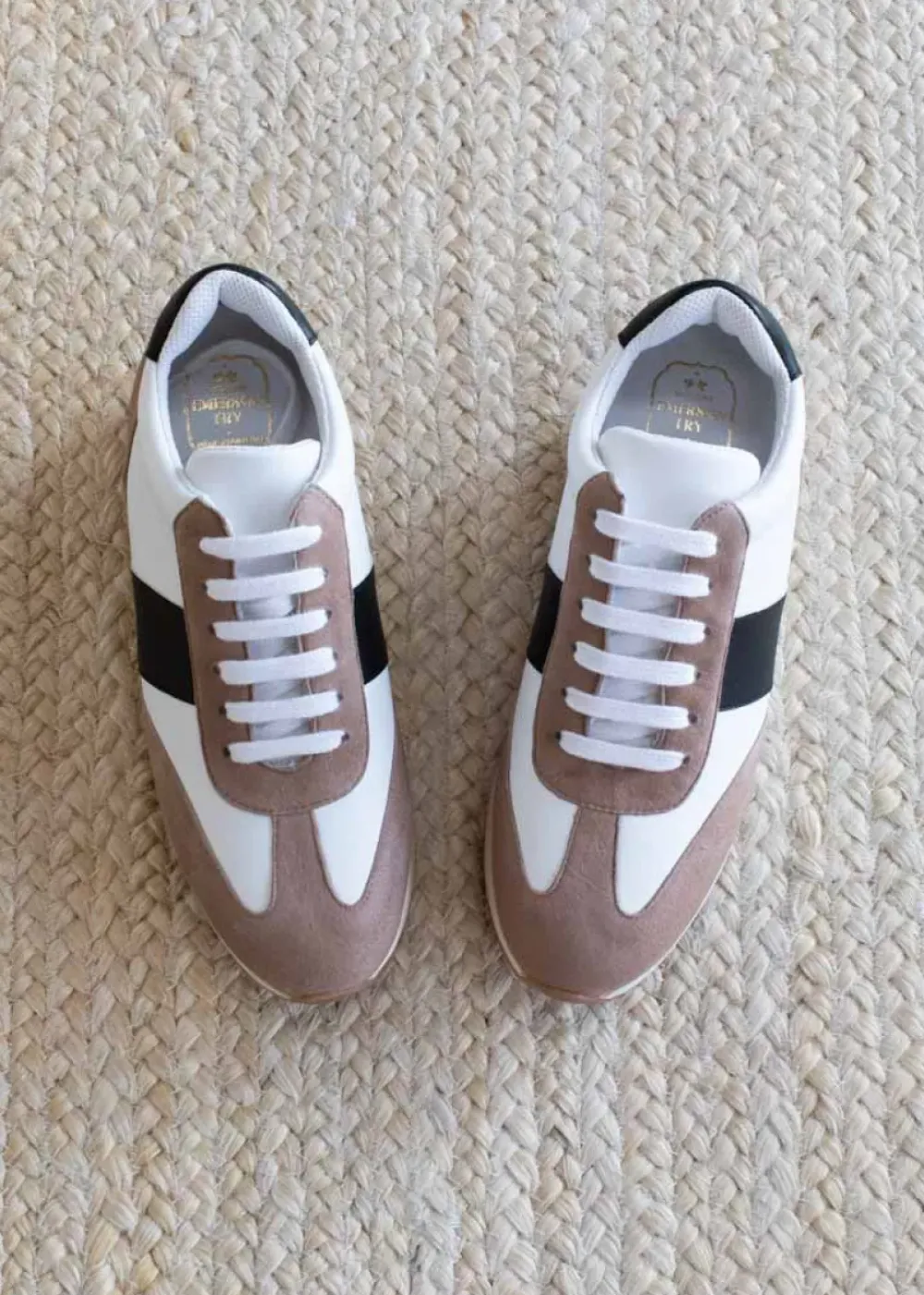 Discount Daily Trainers Taupe Suede Black Ivory Leather Shoes