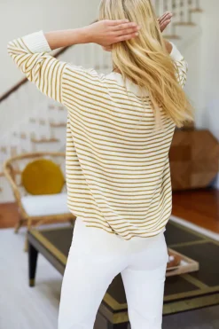 Emerson Fry Carolyn Sweater in Marigold Stripe Organic Tops