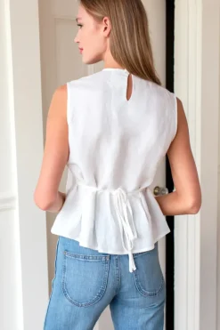 Emerson Fry Plait Long Top in White Tops