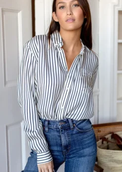 New Emerson Fry Ryan Shirt in Ivory Stripe Silk Tops