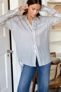 New Emerson Fry Ryan Shirt in Ivory Stripe Silk Tops