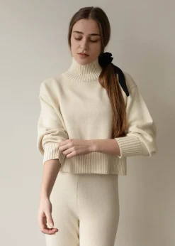 New First Rite Cotton Crop Knit Ivory Tops