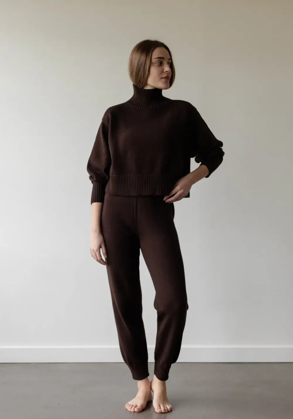 Online First Rite Cotton Crop Knit Walnut Tops