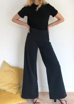 New Long Sabrina Denim Pants | Black Bottoms