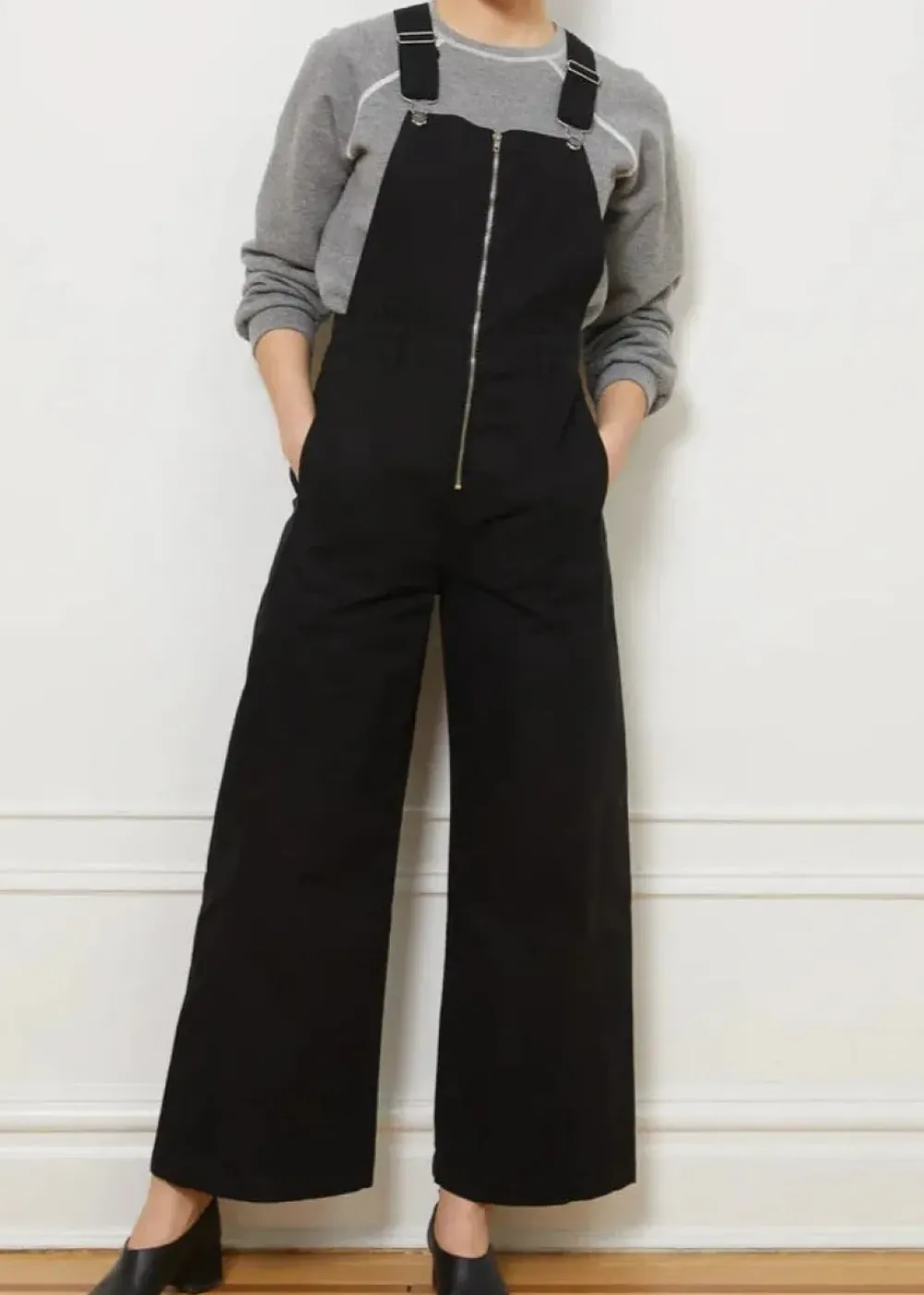 Hot Loup Madelyn Zip Front Overalls in Black Bottoms