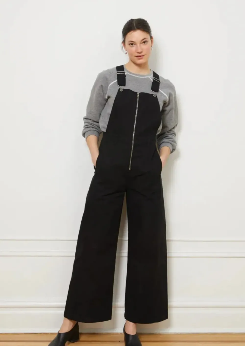Hot Loup Madelyn Zip Front Overalls in Black Bottoms