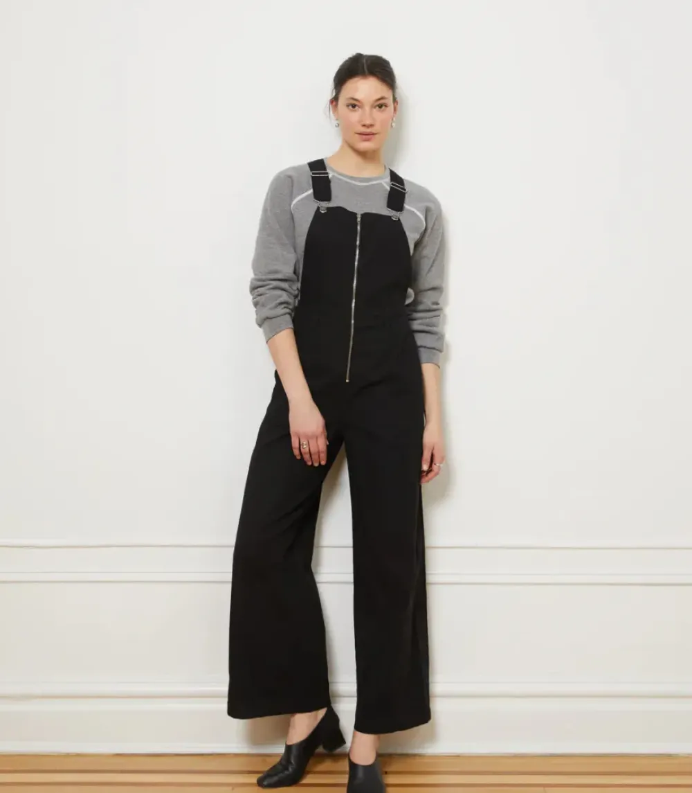 Hot Loup Madelyn Zip Front Overalls in Black Bottoms
