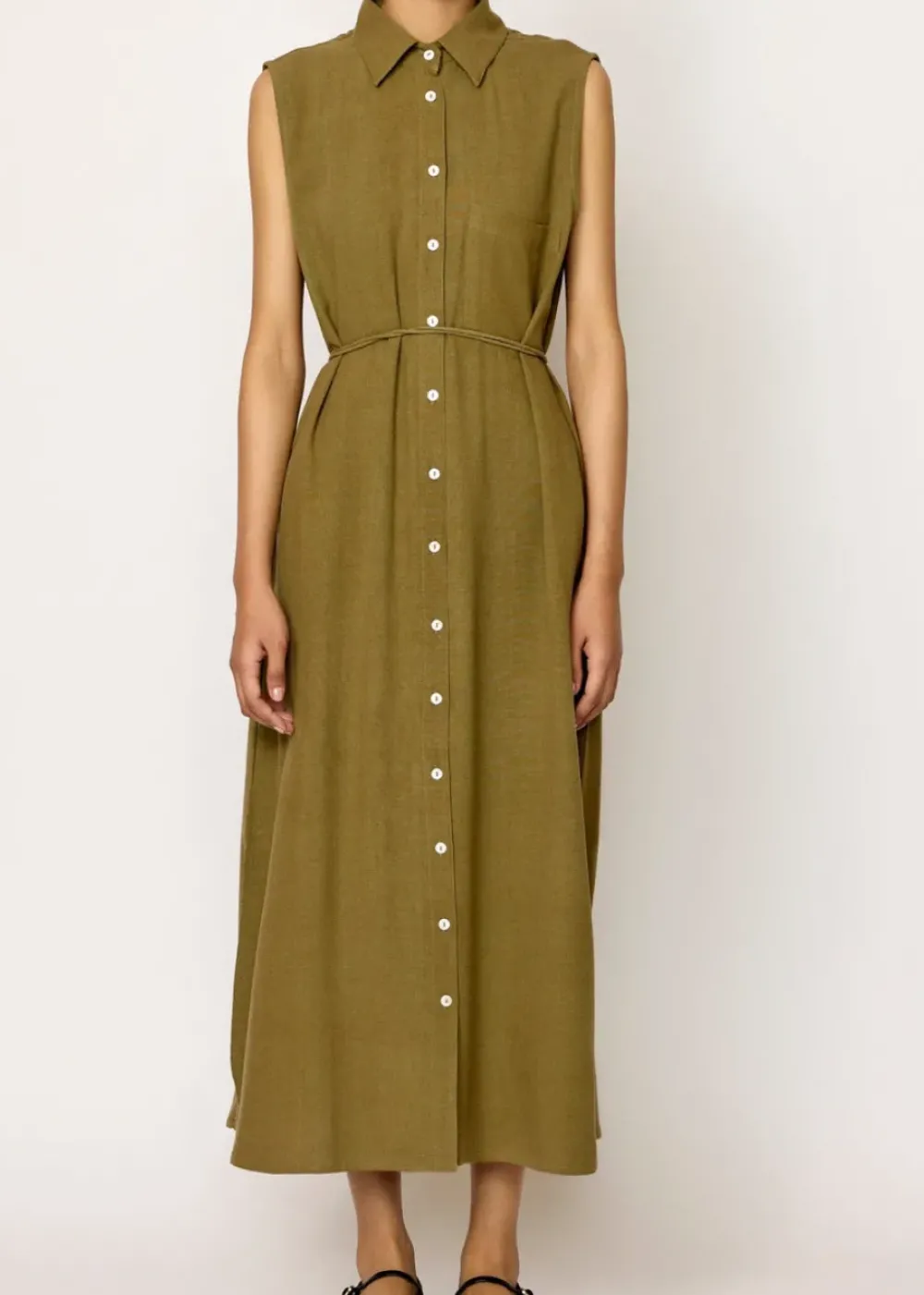 Discount LTL Sleeveless Shirt Dress in Olive Branch Dresses