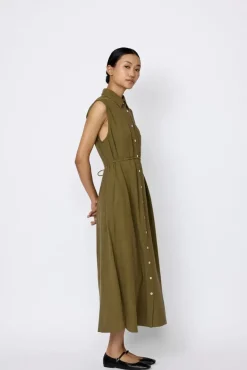 Discount LTL Sleeveless Shirt Dress in Olive Branch Dresses