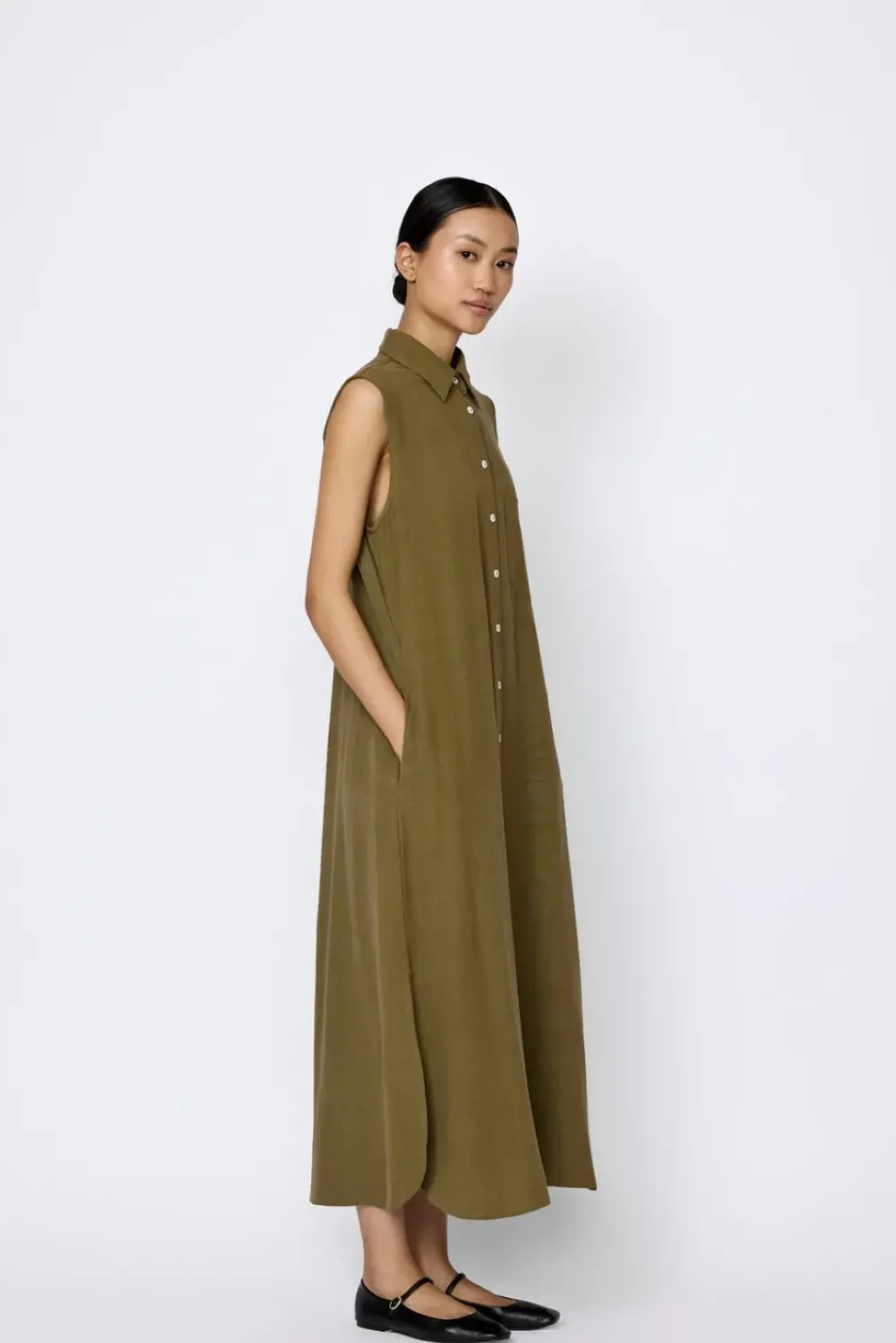 Discount LTL Sleeveless Shirt Dress in Olive Branch Dresses
