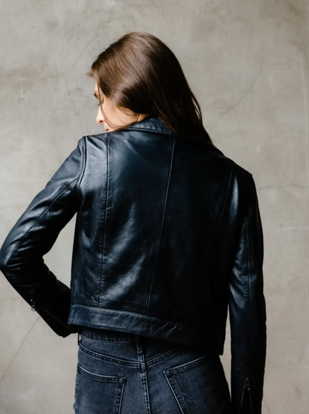 Clearance Maha Ethically Made Black Leather Moto Jacket Outerwear