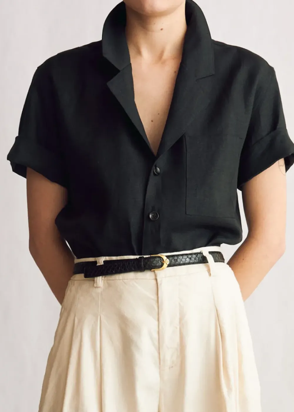 Sale Naomi Nomi Studio Shirt in Black Linen Tops