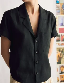 Sale Naomi Nomi Studio Shirt in Black Linen Tops