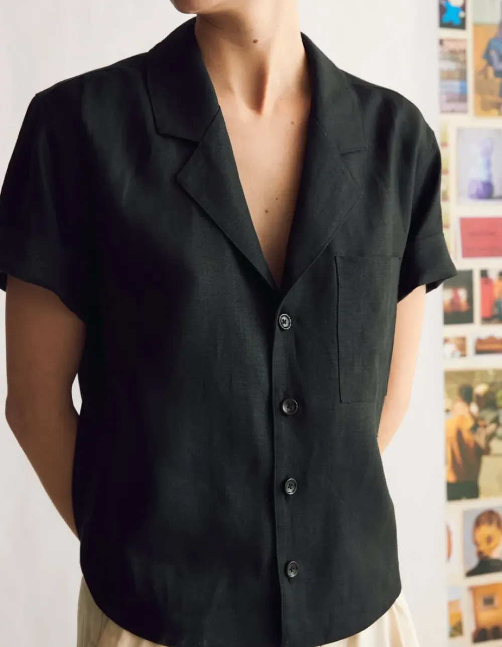 Sale Naomi Nomi Studio Shirt in Black Linen Tops