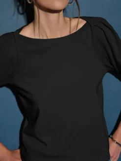 Discount Nation LTD Amelie Envelope Neck Top in Jet Black Tops
