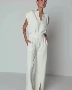 Nation LTD Lincoln Front Slit Knit Pant in Porcelain Bottoms