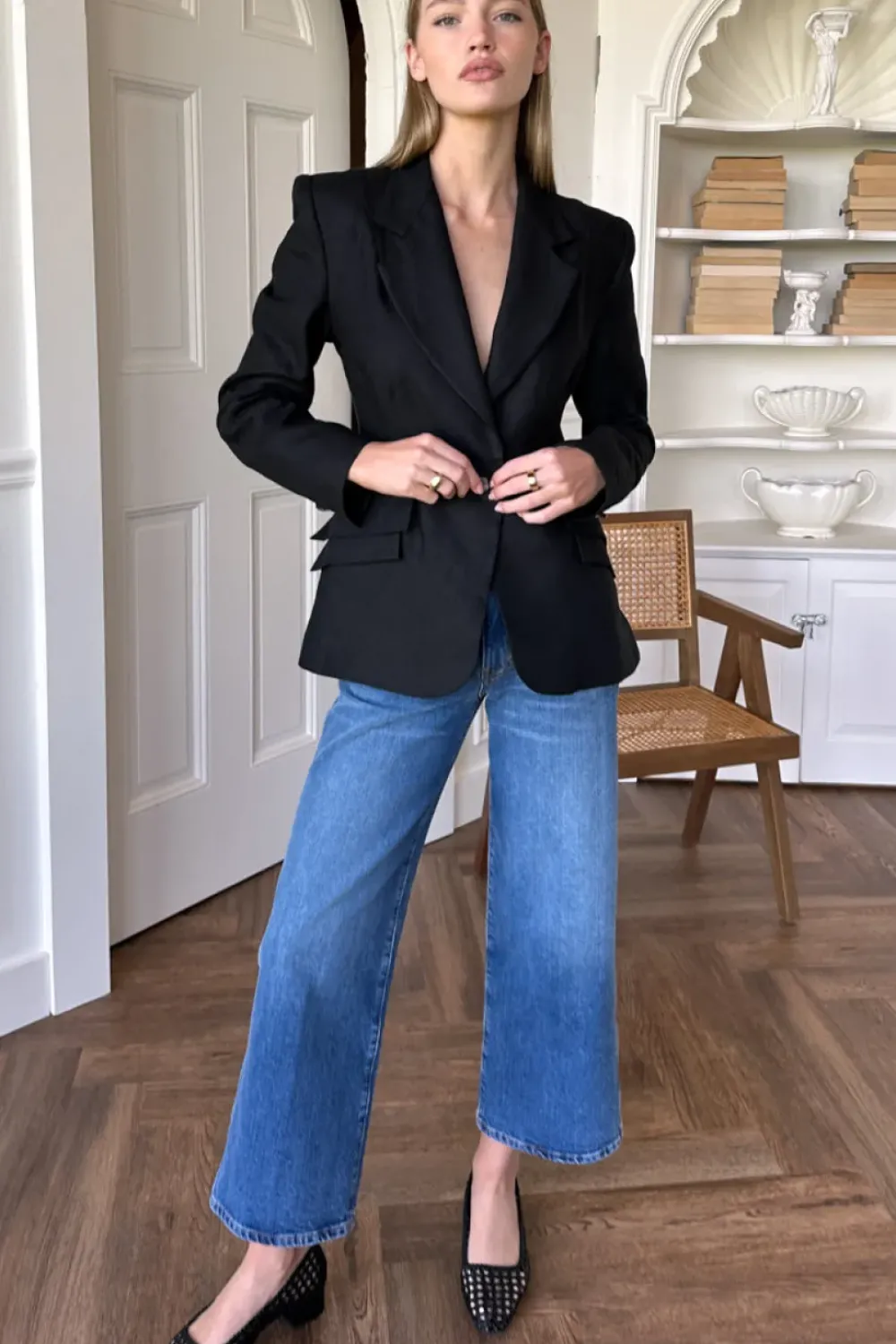 New Sculptural Blazer Black Linen Tops