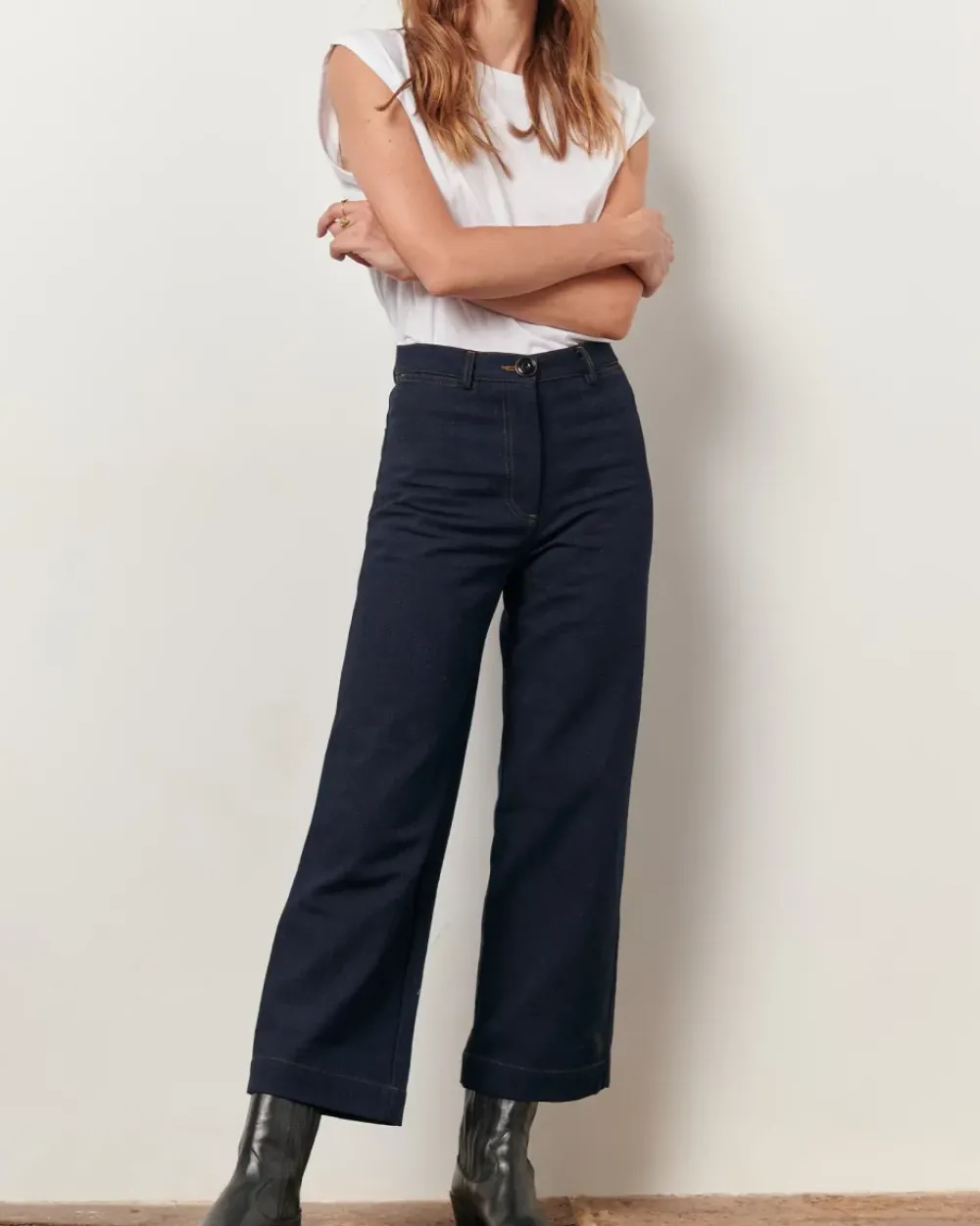 Sale Sessun Cookie High Rise Wide Leg Denim in Dark Indigo Bottoms