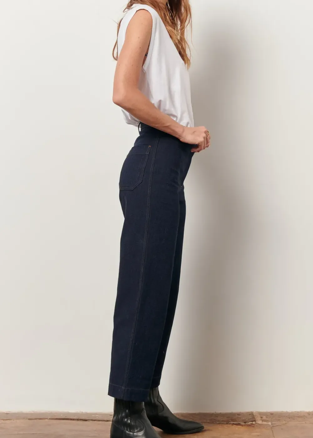 Sale Sessun Cookie High Rise Wide Leg Denim in Dark Indigo Bottoms