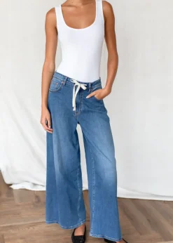 New Super Wide Leg - Medium Light Wash Bottoms