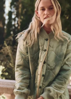 Hot The Great Quilted Liner Jacket Mottled Green Outerwear