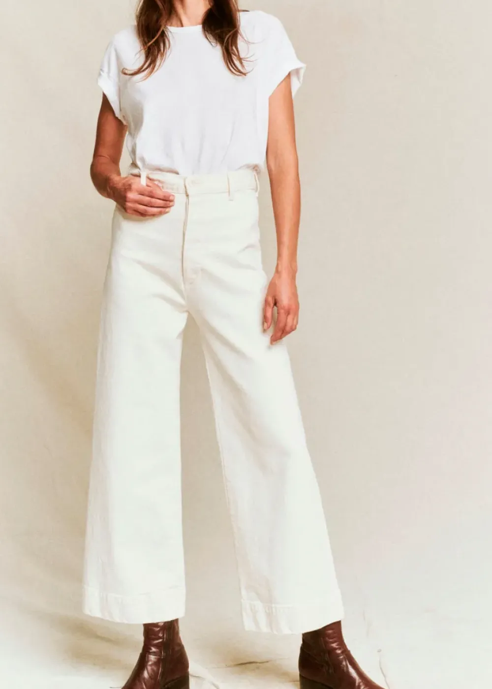 Discount The Great Seafair Wide Leg Jeans Denim in Stone + Black Bottoms