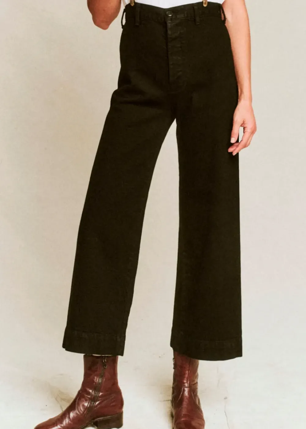 Discount The Great Seafair Wide Leg Jeans Denim in Stone + Black Bottoms