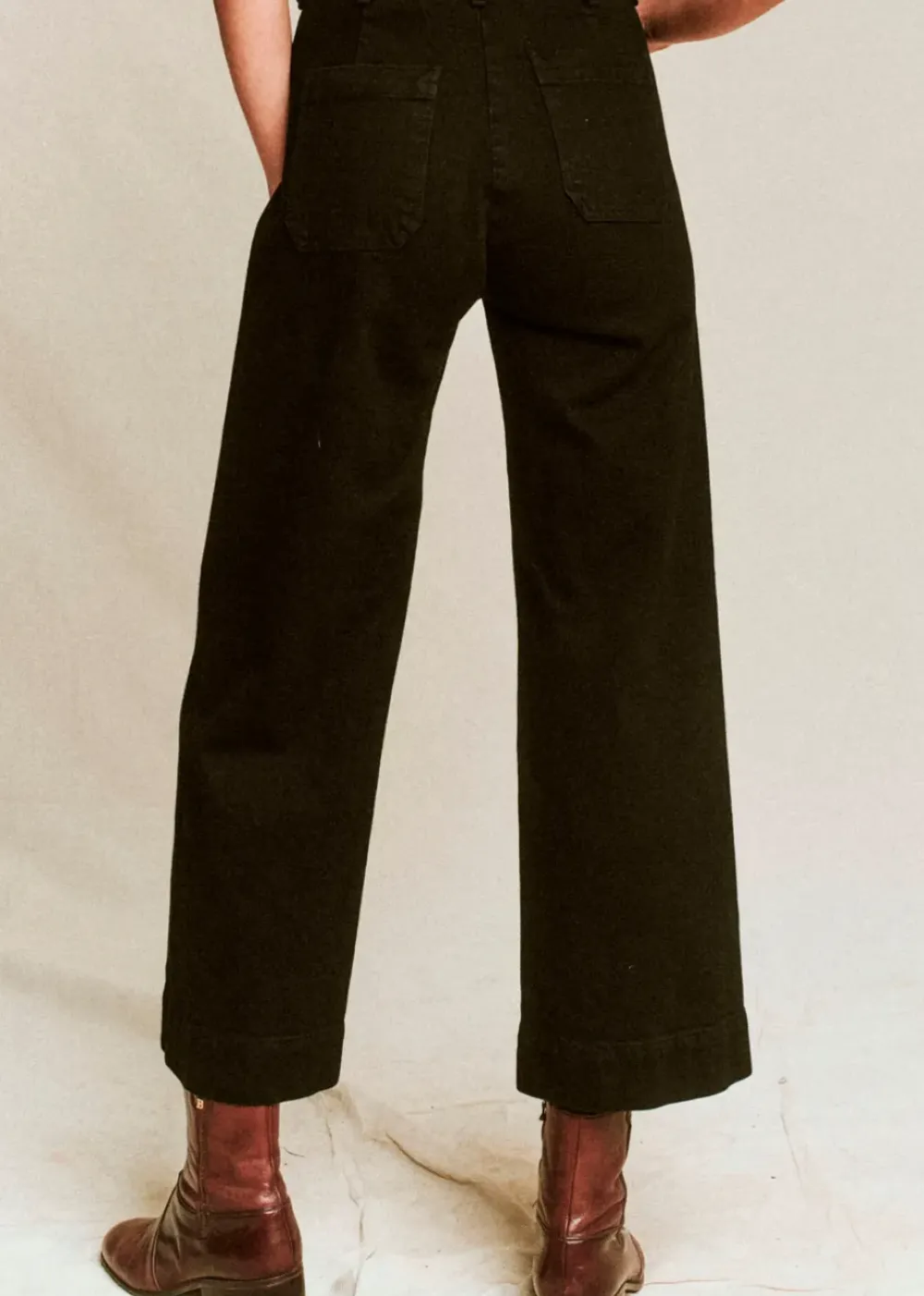 Discount The Great Seafair Wide Leg Jeans Denim in Stone + Black Bottoms