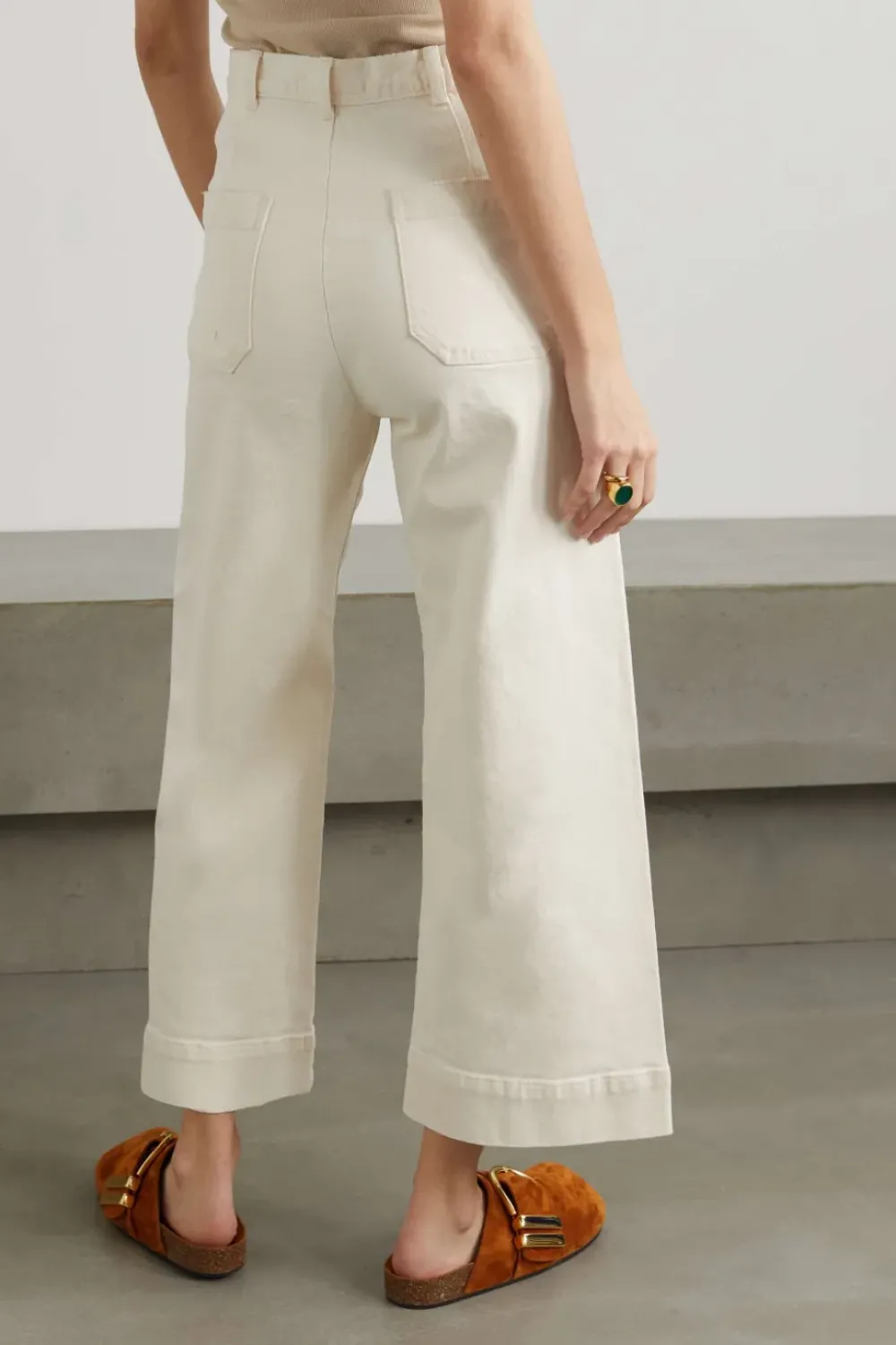 Discount The Great Seafair Wide Leg Jeans Denim in Stone + Black Bottoms