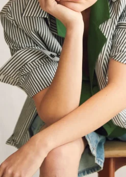 Clearance The New Oxford in Black Stripe Cotton Tops