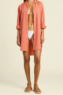 Sale Trovata Callie Shirtdress in Terracotta Stripe Dresses